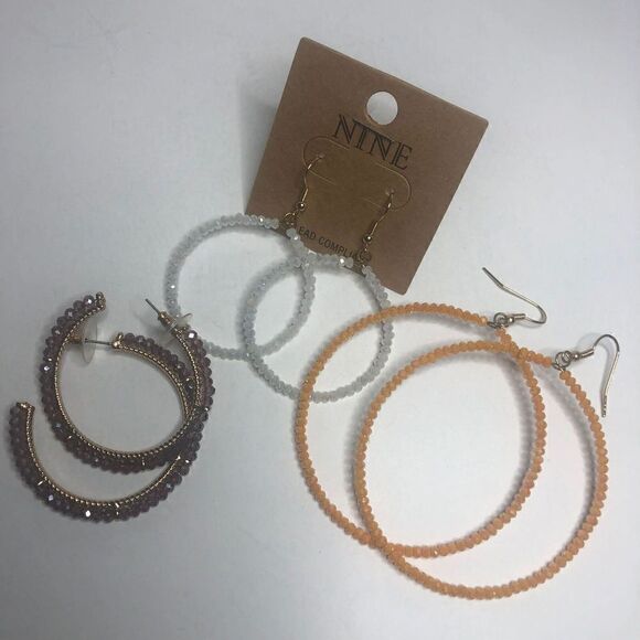 629 Goldtone drop beaded circle hoop dangle elegant Earrings - Picture 1 of 1